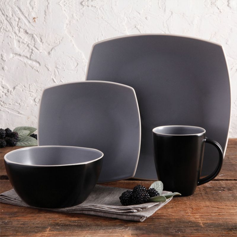 Gibson Soho Lounge Matte 16 Piece Dinnerware Set in Black and Gray, 2 of 11