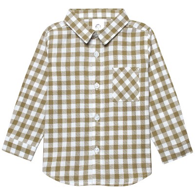 Gerber Toddler Boys' Woven Collard Button Down Plaid Shirt - Tan Plaid - 24 Months