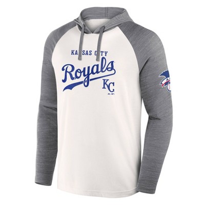 MLB Kansas City Royals Men's White Long Sleeve Lightweight Bi-Blend Hooded Sweatshirt