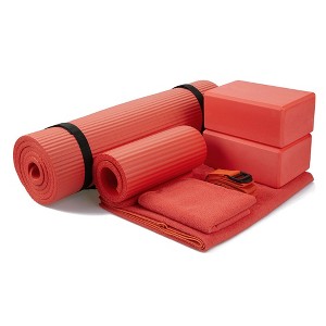 BalanceFrom Fitness 7 Piece Home Gym Yoga Set with 0.5 Inch Thick Yoga Mat, 2 Yoga Blocks, Mat Towel, Hand Towel, Stretch Strap, and Knee Pad - 1 of 4