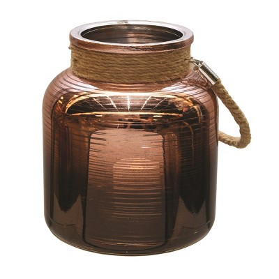 Northlight 6.25" Circle Design Pillar Candle Holder Lantern with Handle - Brown