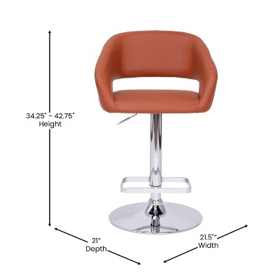 Erik Cognac Vinyl & Chrome Adjustable Swivel Barstool