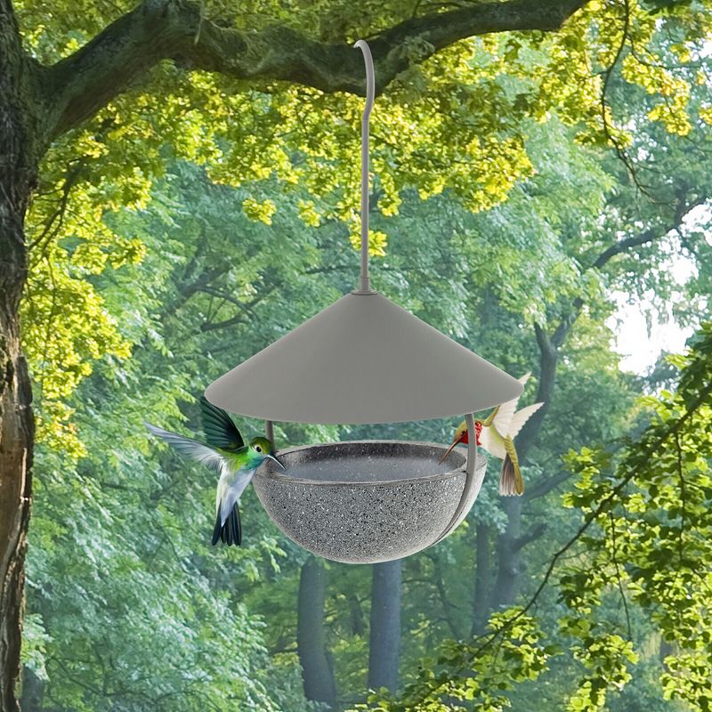 Tangkula Metal Bird Feeder Bath for Outdoors Hanging w/ Resin Dome & Water Bowl, 2 of 11