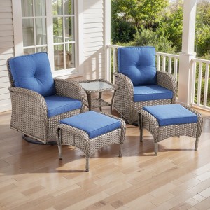 Belord 5 Pieces Outdoor Patio Furniture Set, Luxury High Back Wicker Swivel Glider Patio Chairs Set of 2 with Ottoman and Side Table for Porch Balcony - 1 of 4