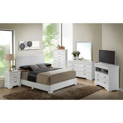 Elegant Queen Upholstered Bed with Headboard in White Faux Leather