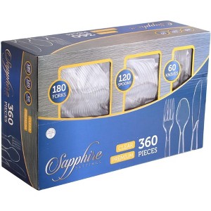 Premium Clear Plastic Cutlery Set – 360-Piece Disposable & Reusable Combo (180 Forks, 120 Spoons, 60 Knives) for Weddings, Parties, Catering & Events - 1 of 2