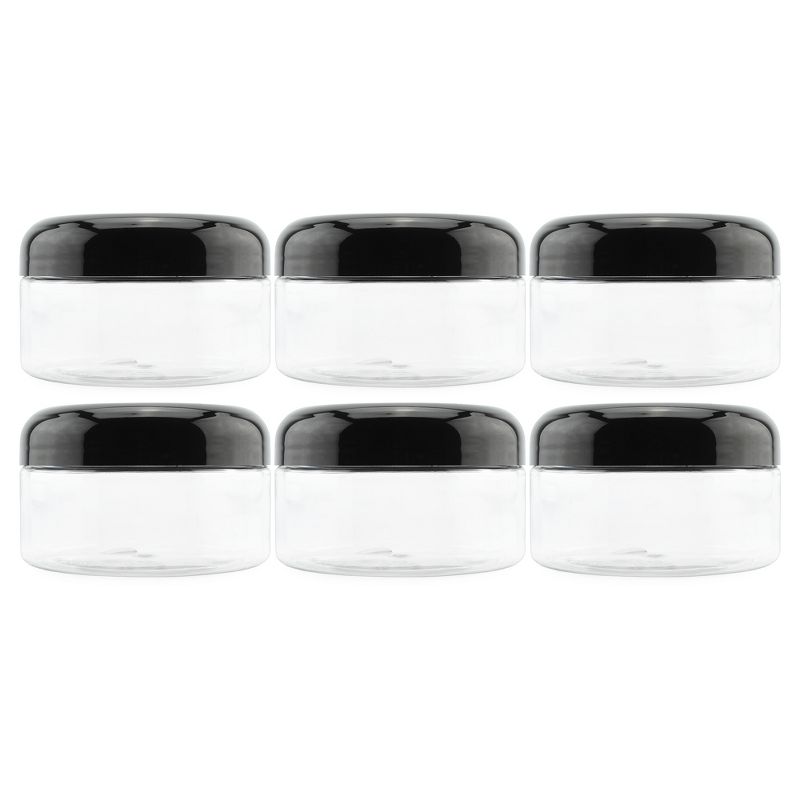 Cornucopia Brands Clear Plastic Jars w/ Black Plastic Lids 6pk; BPA Free for Bathroom, Kitchen, Crafts, 1 of 8