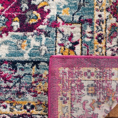 Fuchsia and Ivory Hand-Knotted Synthetic Area Rug 3' x 5'