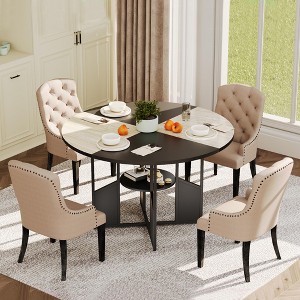 47 Inch Round Dining Table for 4-6 People, Wood Circle Kitchen Table with Storage Shelf & Metal Leg - 1 of 4