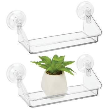 mDesign Plastic Suction Hanging Window Home Storage Shelf, Small, 2 Pack - Clear