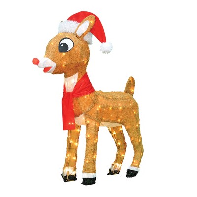 Rudolph the Red Nosed Reindeer 24IN RUDOLPH 3D PRE LIT LED YARD ART RUDOLPH W/ SANTA HAT SCARF