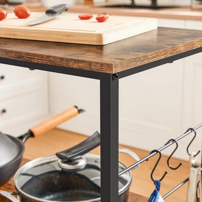Rustic Brown and Black Kitchen Island with Metal Frame and Shelves