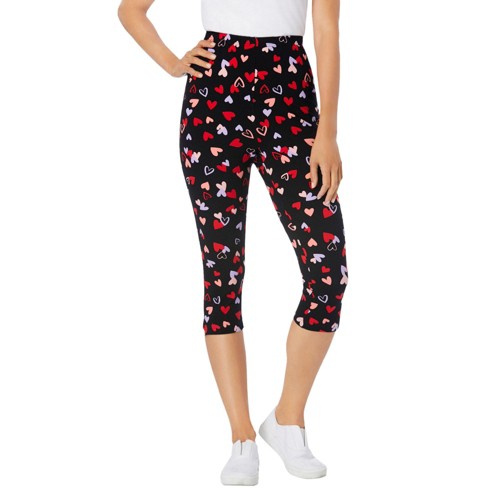 Woman Within Women s Plus Size Petite Stretch Cotton Printed Capri Legging 3x Black Tossed Hearts Target