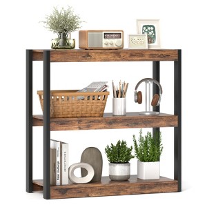 Tangkula 3 Tier Bookshelf Wooden Bookcase w/ Dual Anti-Tipping Kits Open Shelving Unit - 1 of 4