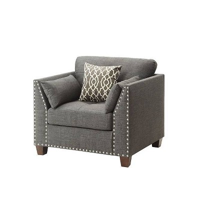 Gray Nailhead Trim Wood Accent Chair with Pillows