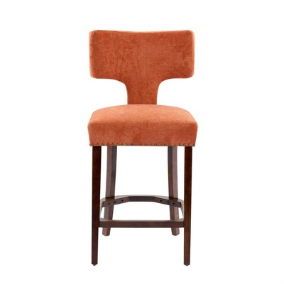 OUTSUPPLY Set of 2 Modern Bar Stools, Counter Height, Farmhouse Linen Upholstered, Copper Nail Trim, 300lb Capacity