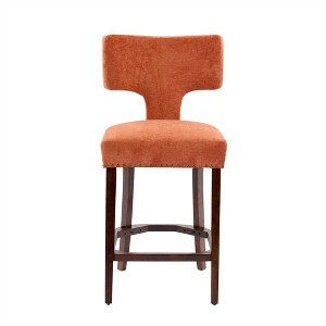 OUTSUPPLY Set of 2 Modern Bar Stools, Counter Height, Farmhouse Linen Upholstered, Copper Nail Trim, 300lb Capacity - 1 of 4