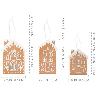Set of 12 Light Brown and White Porcelain Gingerbread House Ornaments
