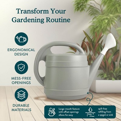 Gray 2-Gallon Ergonomic Plastic Watering Can with Large Mouth