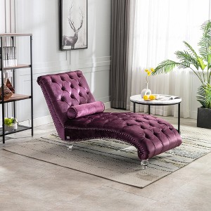 MOONMISS Velvet Chaise Lounge Indoor,Button-Tufted Upholstered Chaise Lounge Chair with Pillow for Bedroom Living Room Office - 1 of 4
