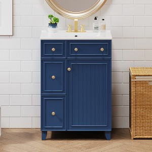 Vynxaria 24" Bathroom Vanity Cabinet featuring a Stylish Ceramic Sink, 2 Spacious Drawers, 1 Convenient Door for Efficient Storage and Organization - 1 of 4