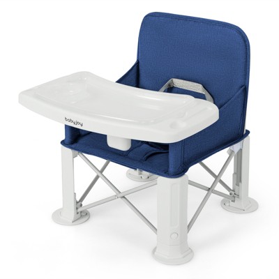 Babyjoy Baby Travel Booster Seat with Double Tray Portable Folding Toddler  Dining Chair Gray/Blue