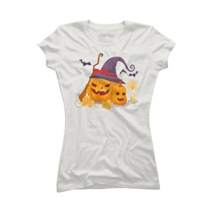 Junior's Design By Humans Halloween Witch Pumpkins With Bats By VectorVillain T-Shirt - 1 of 3