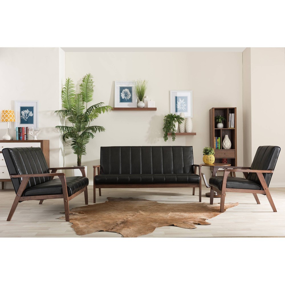 UPC 847321058118 product image for 3pc Nikko Mid - Century Modern Scandinavian Style Faux Leather Living Room Sets  | upcitemdb.com