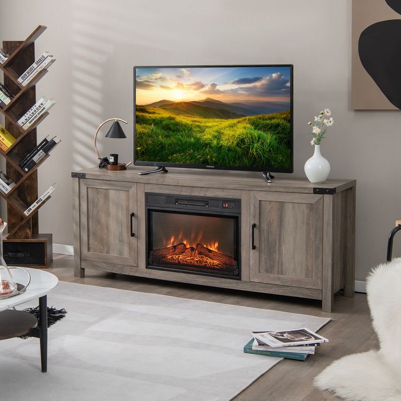 Costway 62'' Fireplace TV Stand Media Console Cabinet W/23'' Electric Fireplace for 70'' TV, 4 of 11