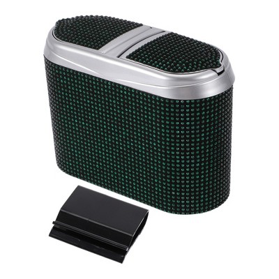 Unique Bargains Car Trash Can Hanging Car Door Rhinestone Plastic Trash Bin Green Black 1pcs