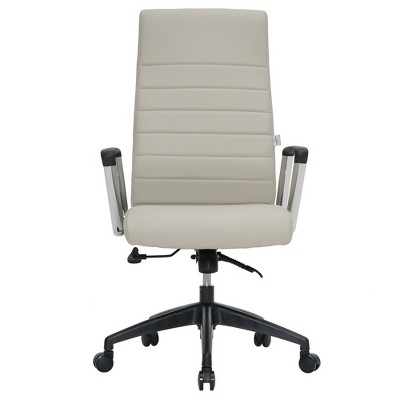 Tan Leather High-Back Swivel Modern Office Chair with Metal Base