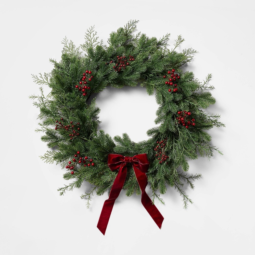 28" Mixed Green and Red Berry Christmas Wreath - Threshold™ designed with Studio McGee