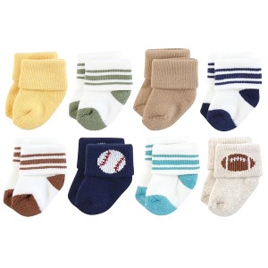 Hudson Baby Infant Boy Cotton Rich Newborn and Terry Socks, Sports Stripes - 1 of 4