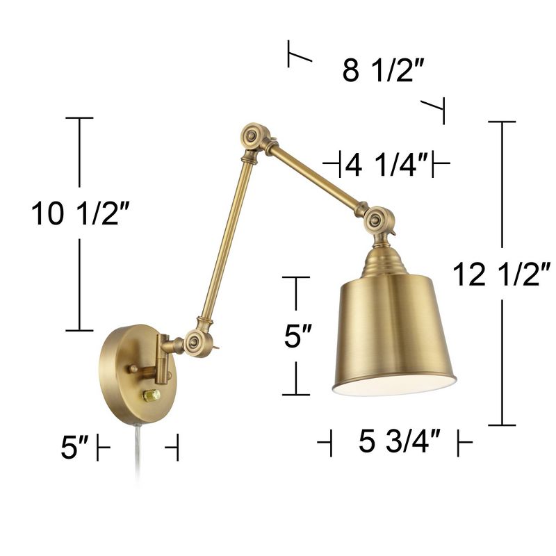 360 Lighting Mendes Modern Swing Arm Wall Lamps Set of 2 Brass Gold Plug-in Light Fixture Metal Shade for Bedroom Bedside Living Room Reading House, 5 of 11