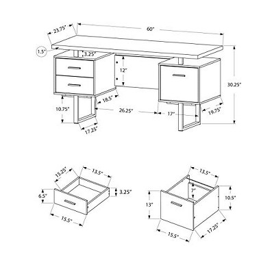Cherry Black 60" Contemporary Home Office Desk with 3 Drawers