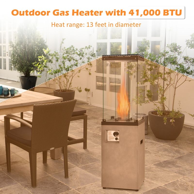 Costway 41,000 BTU Propane Patio Heater Glass Tube Standing Gas Heater w/ Cover Wheels, 5 of 11