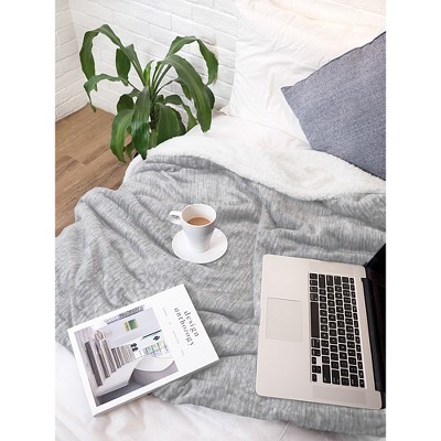 Light Gray Reversible Sherpa Fleece Throw Blanket