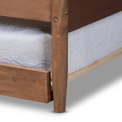 Twin Ash Walnut Wood Daybed with Trundle and Headboard