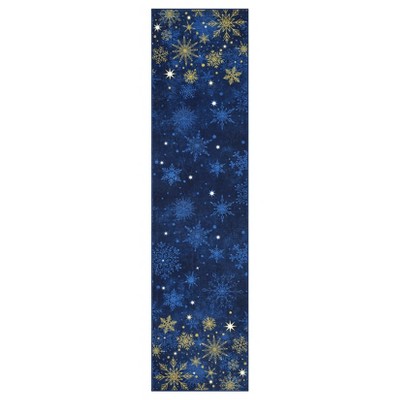 Coolmee  Christmas Area Rug, Washable, Gold and Red Snowflake, Non Slip Modern, for Living Room, Bedroom Floor MatRed