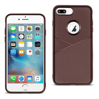 Reiko Apple iPhone 8 Plus TPU Leather Feel Case Leather Fit Flexible Slim Premium Case in Brown