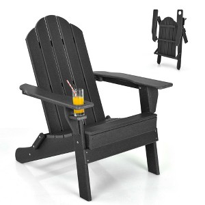 Costway Patio Folding Adirondack Chair Weather Resistant Cup Holder Yard - 1 of 4