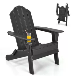 Costway Patio Folding Adirondack Chair Weather Resistant Cup Holder Yard