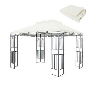 Gulches 10x10 Ft Outdoor Patio Gazebo Replacement Canopy - Double Tiered Roof Top Cover Only (Frame Not Included) - Great Wall Border Design, Beige - 1 of 4