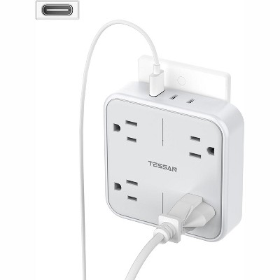 Multi Plug Outlet Extender, 4 Outlet Splitter 3 USB Wall Charging Ports (2 USB C), Wide Spaced Multiple Expander Surge Protector for Office, Home