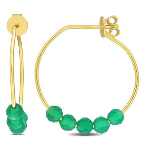 EVERLY JEWELRY | Yellow Plated Sterling Silver 0.75 CT TGW Green Onyx Hoop Earrings - 1 of 4