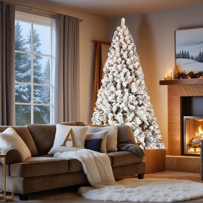 Resenkos Artificial 8ft Flock LED-lit Christmas Tree with 1460PVC Mixed Branch Tips