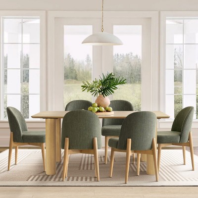 7-Piece Dining Set for 6, 67'' Rectangle Dining Table Set with 6 Armless Upholstered Linen Fabric Dining Chairs with Soild Wood Legs-Maison Boucle