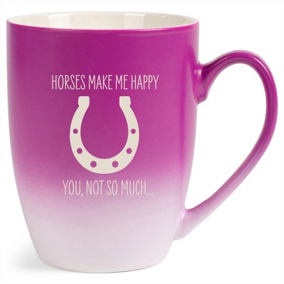 100 North Horseshoe Design 10 Ounce Pink and White Two Toned Ombre, Comfortably Fits Your Hands, Ceramic Tea Coffee Cup Mug, Horses make me happy, You