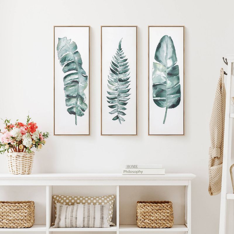 (Set of 3) 12&#34; x 36&#34; Tropical Palm Leaves Hand Embellished Parchment Textured Framed Canvas Set - Tyler &#38; Finn, 3 of 17