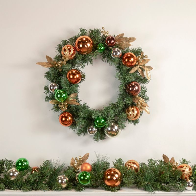 Northlight 6' x 12" Unlit Green Foliage and Copper Ornaments Christmas Garland, 3 of 5